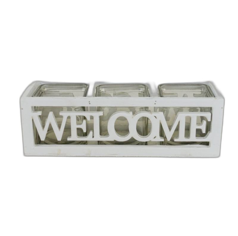 houten bakje "welcome" wit