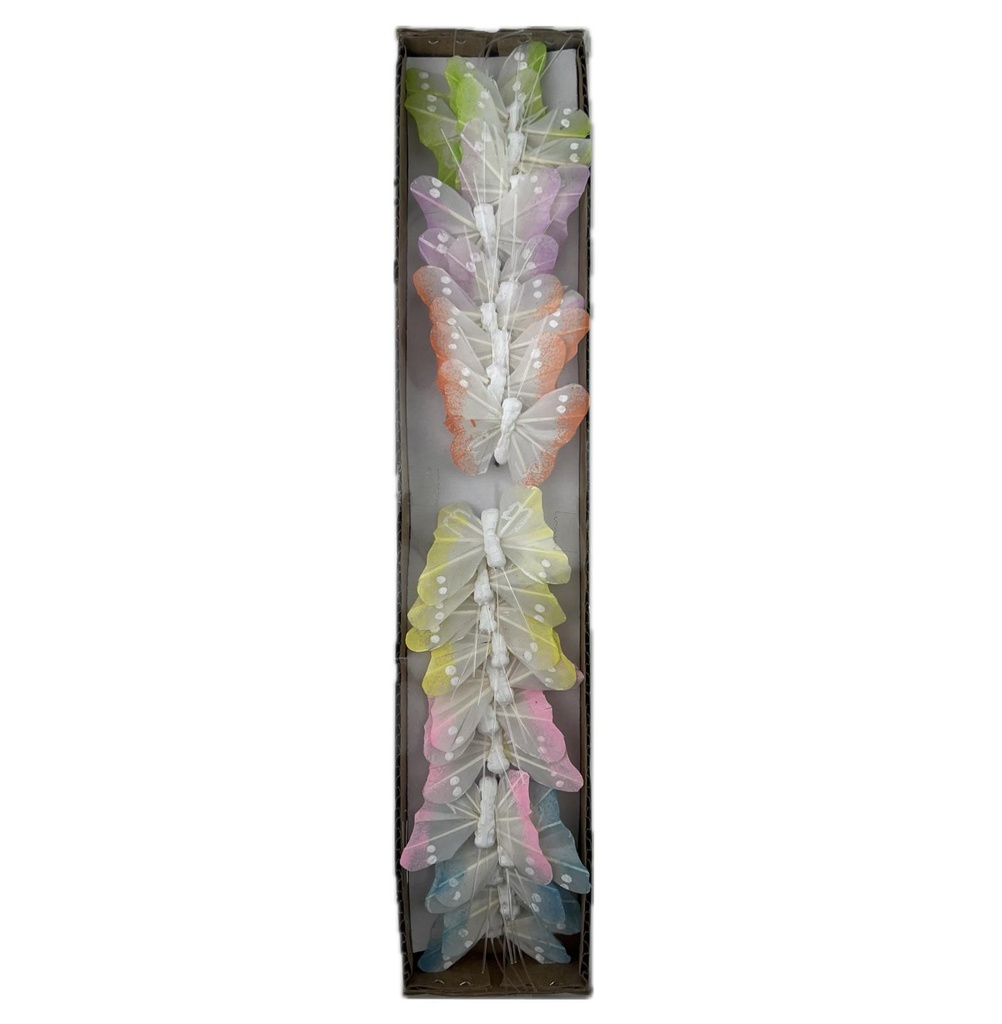deco vlinder 24pcs - 6cm wit met zacht pastel assortiment