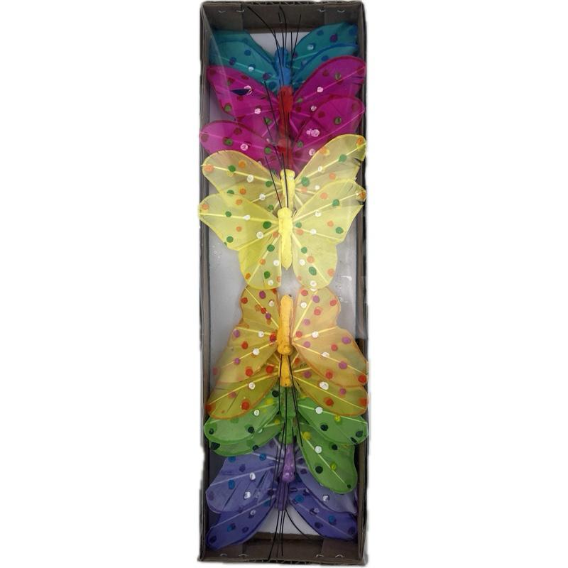 deco vlinder 12pcs - 7,5cm multicolor polkadots