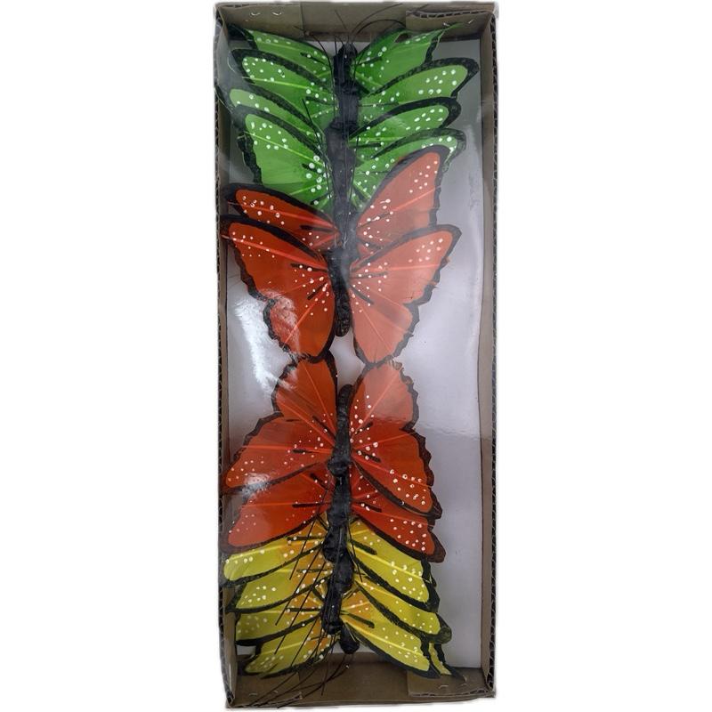 deco vlinder 12pcs - 9cm oranje, groen en geel