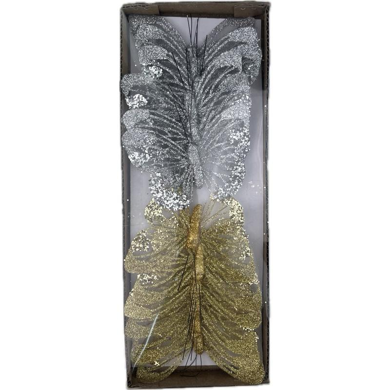 deco vlinder 12pcs - 11cm 'sheer" zilver en goud