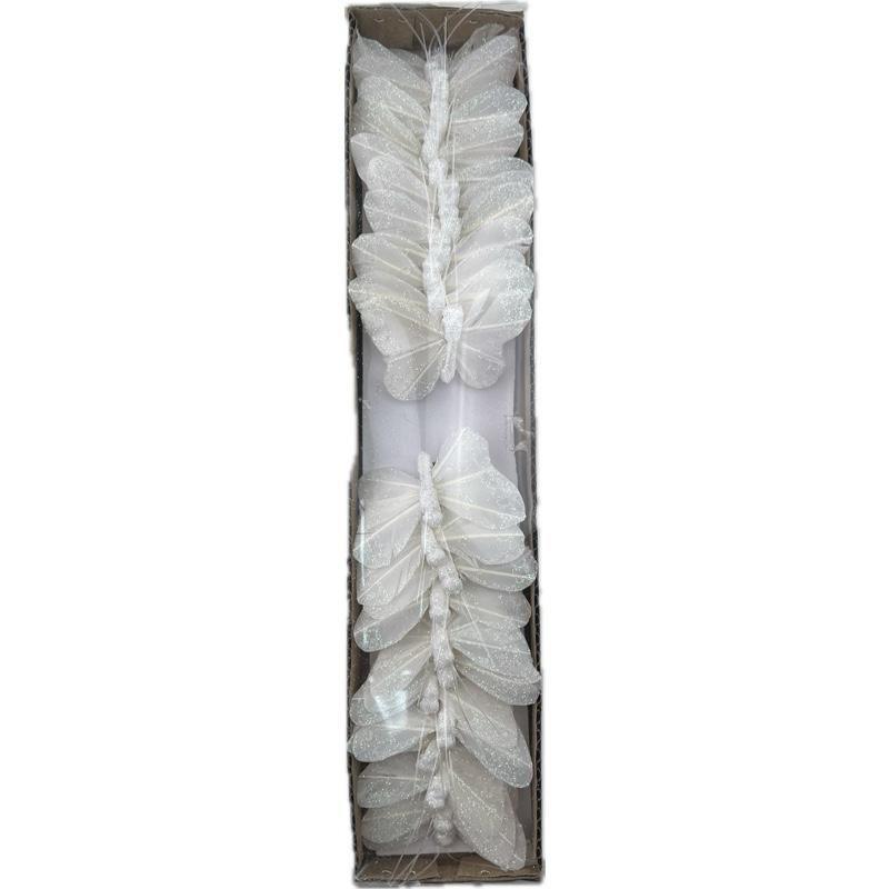 deco vlinder 24pcs - 6cm wit spark