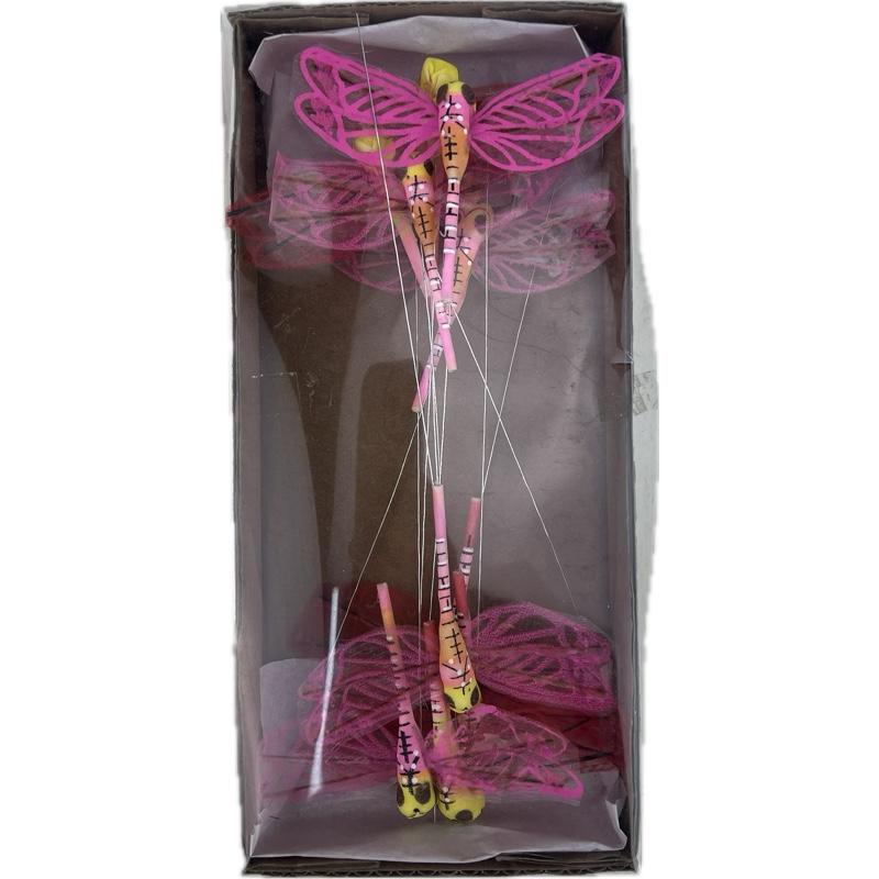 deco libelle roze / rood 12pcs