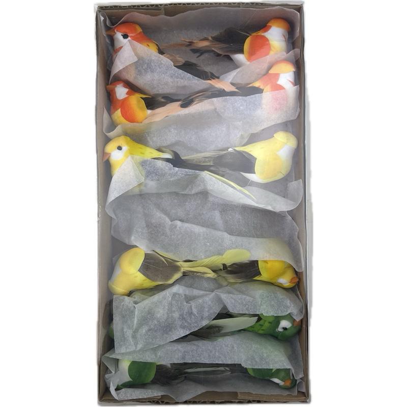 deco vogel 12pcs - geel, oranje, groen naturel staart