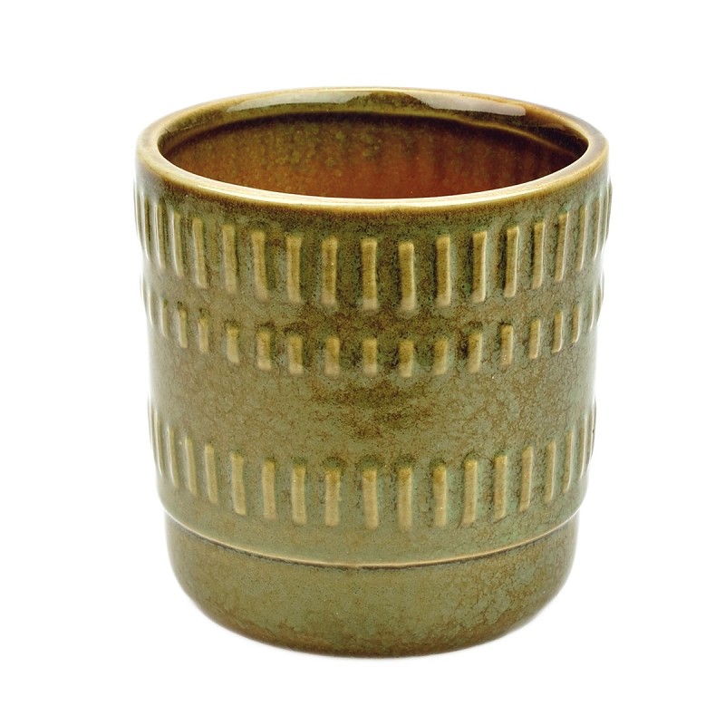 Old-Green Ceramic Pot 'Dente' (Orchid-9)