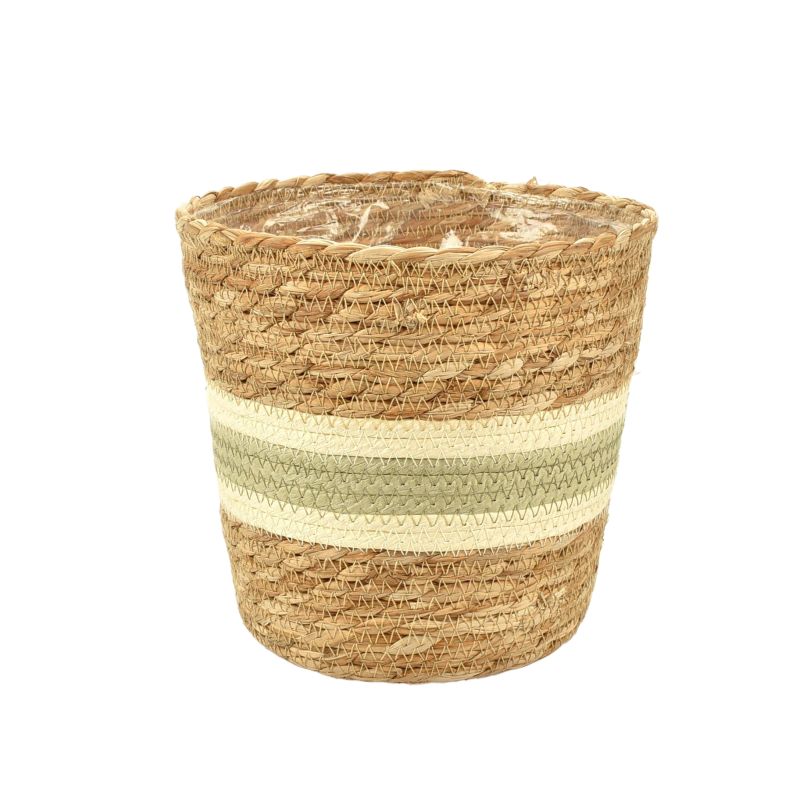 Straw & Light&Dark Green Paper Pot Basket