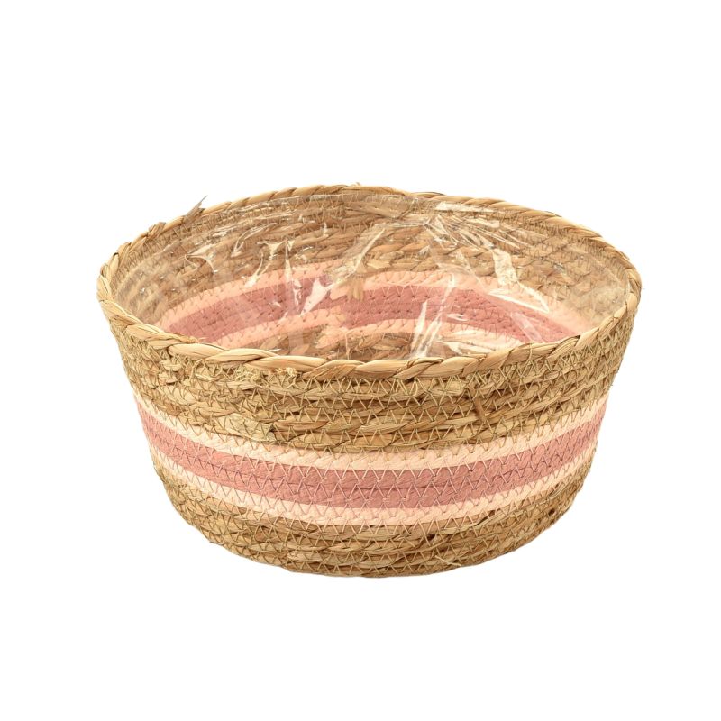 Straw & Light&Dark Pink Paper Bowl Basket