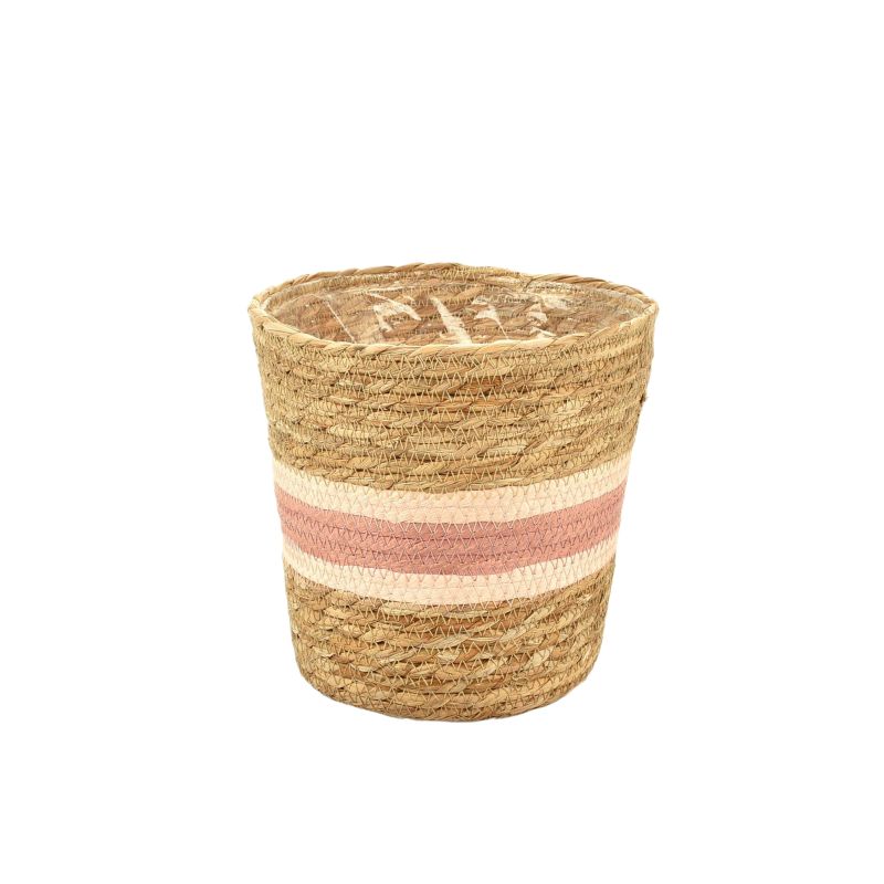 Straw & Light&Dark Pink Paper Pot Basket
