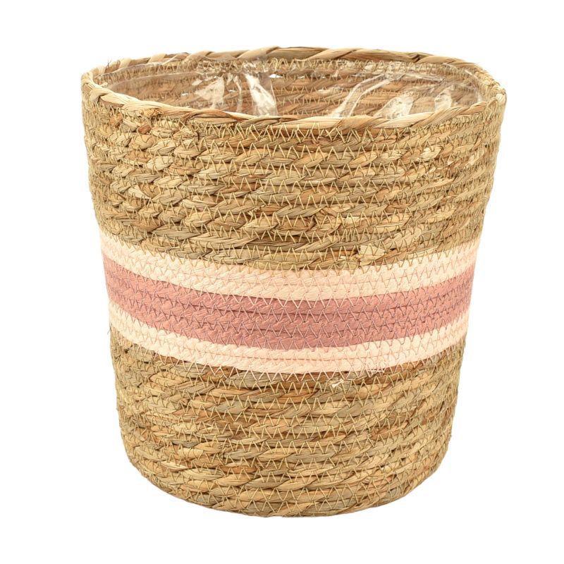 Straw & Light&Dark Pink Paper Pot Basket