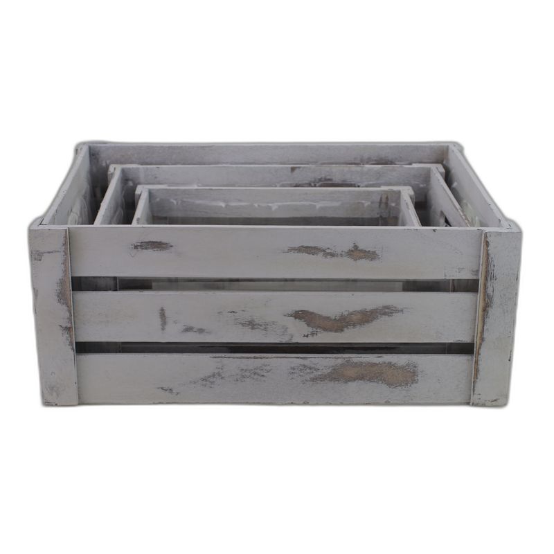 houten krat wit set 3 met plastic