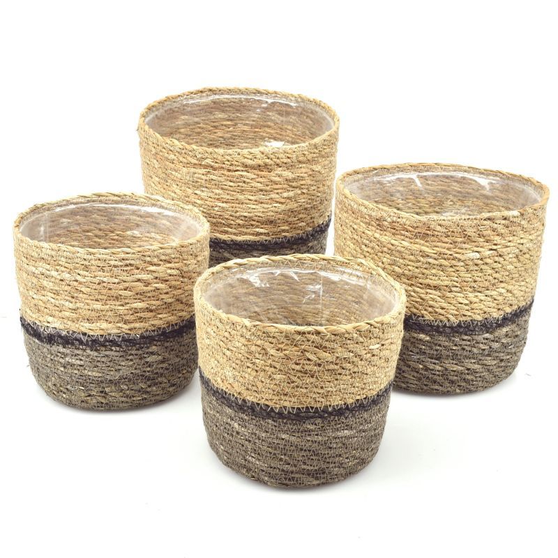 Medium Straight SET/4 pcs Seagrass Baskets - Bottom Ash-Grey