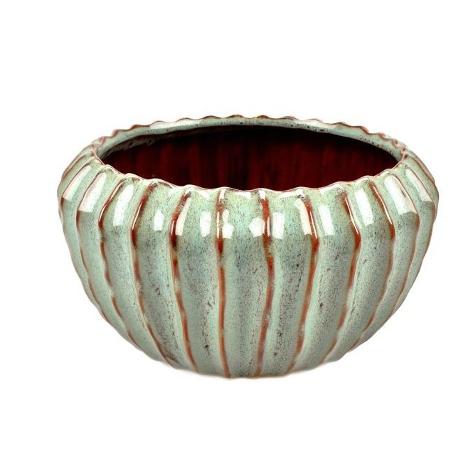 Misty Green Stoneware Bowl Planter 'Meso'