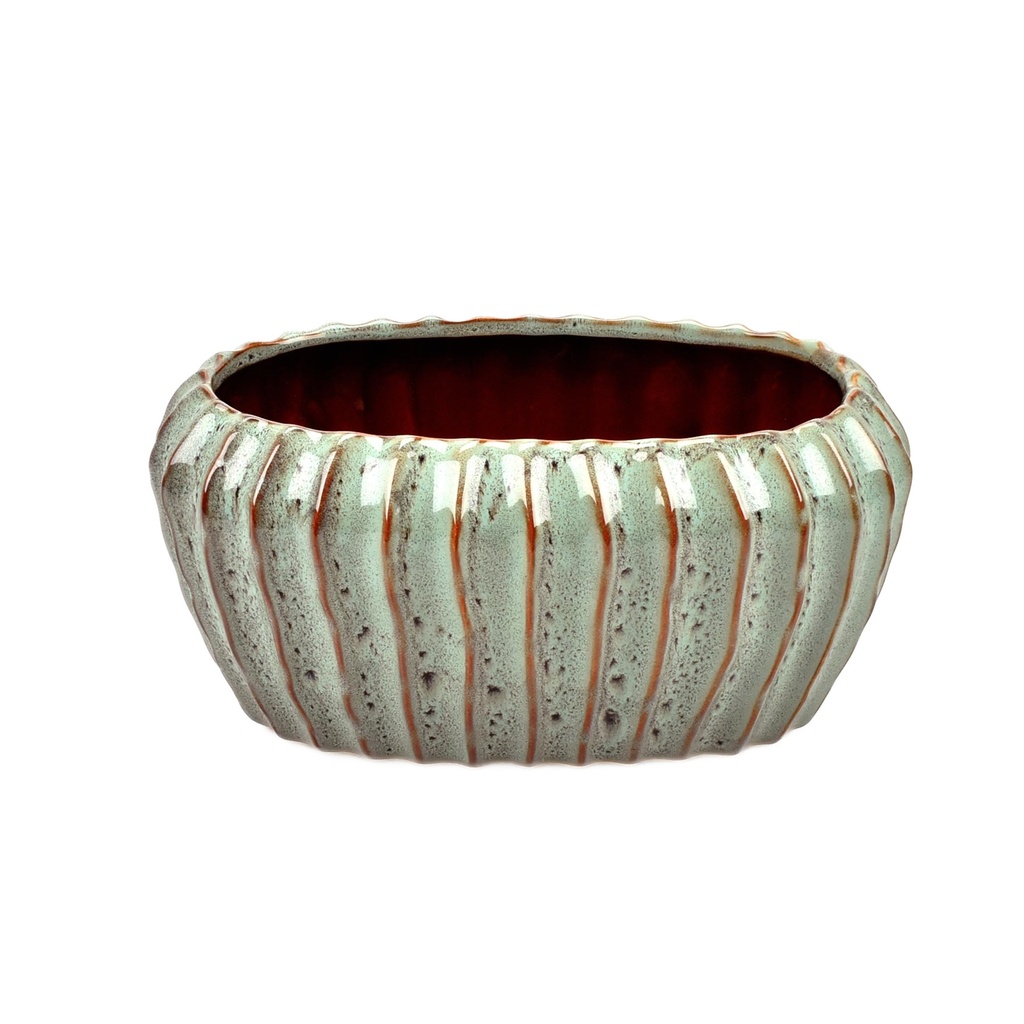 Misty Green Stoneware Oval Planter 'Meso'
