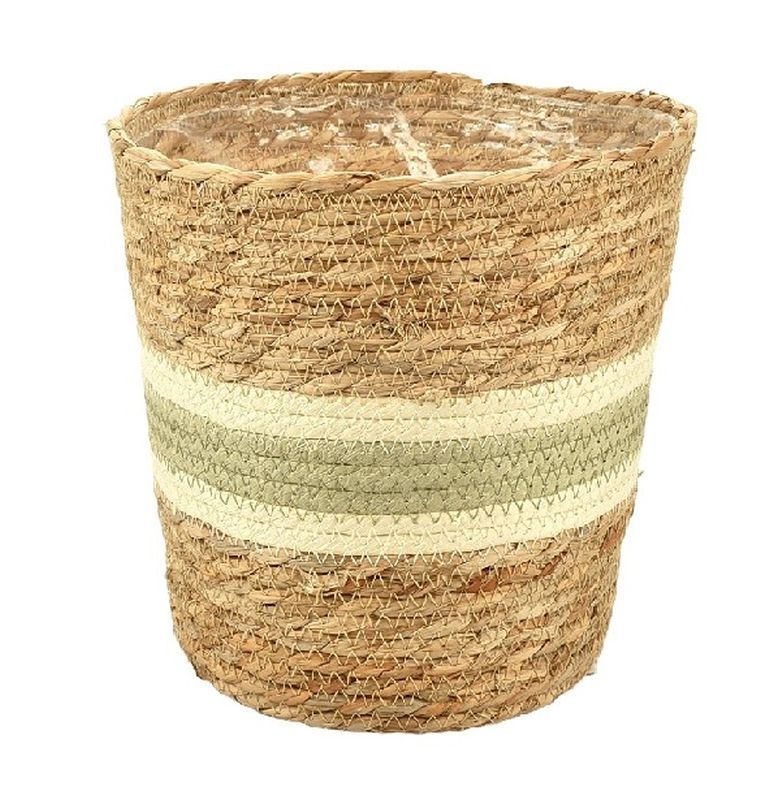Straw & Light&Dark Green Paper Pot Basket