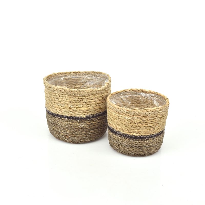 Small Straight SET/2 pcs Seagrass Baskets - Bottom Ash-Grey
