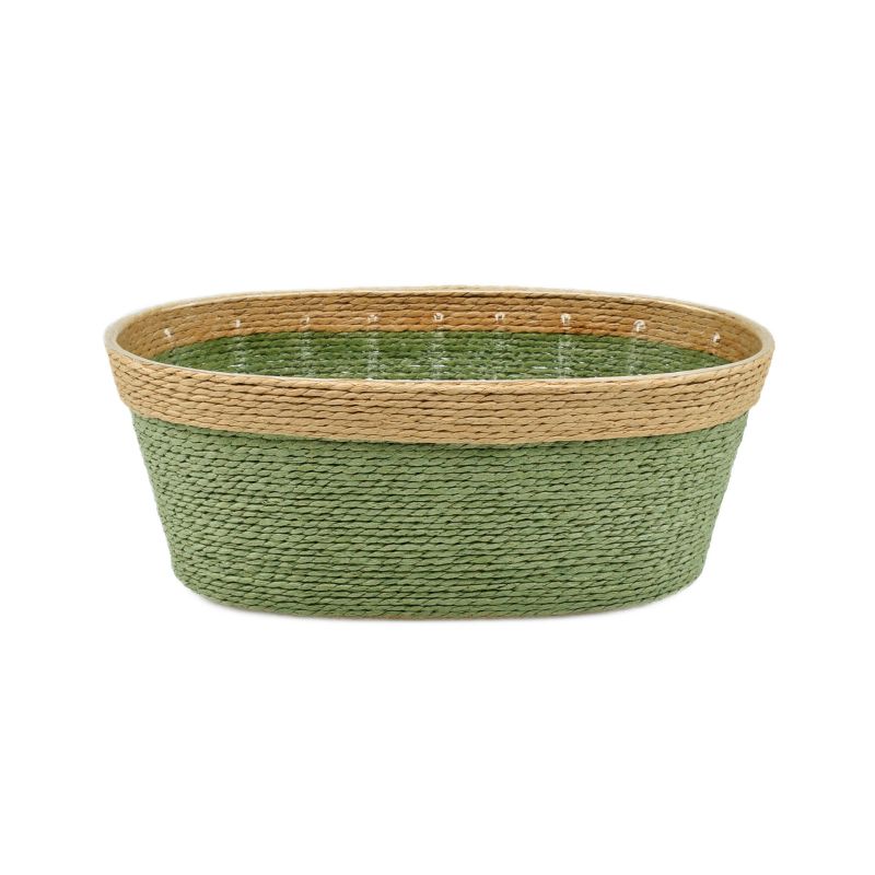 Green Oval Paper Basket w/ Rim