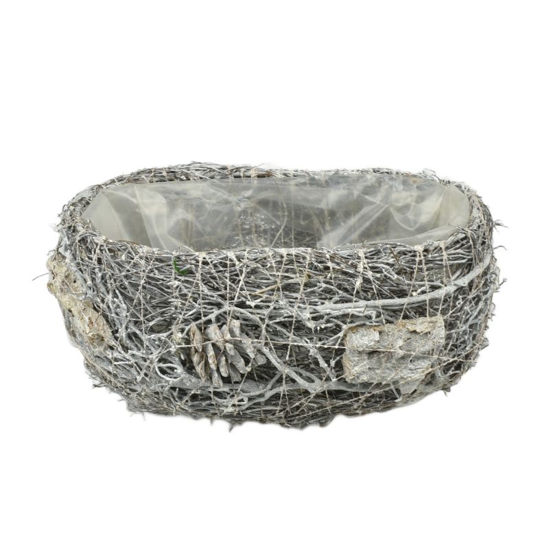 Whitewash Oval Twig Planter #2 M
