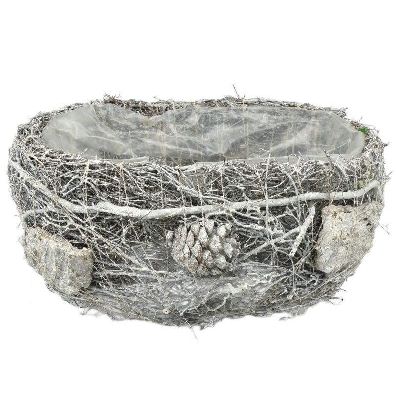 Whitewash Oval Twig Planter #2 L