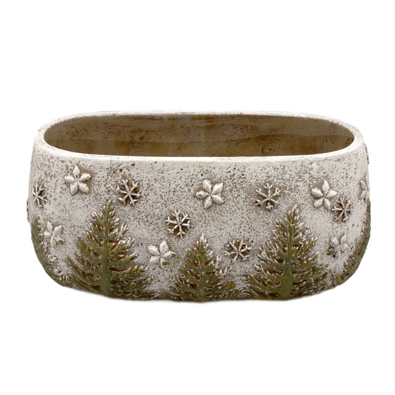 Oval Cement Planter w/ X-Mas Design M