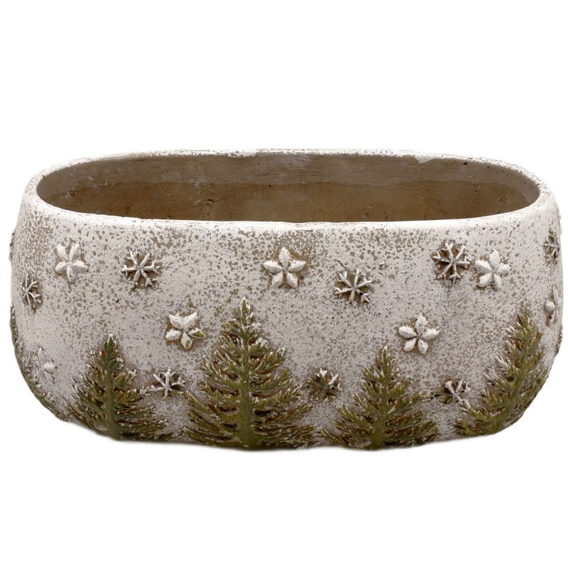 Oval Cement Planter w/ X-Mas Design L