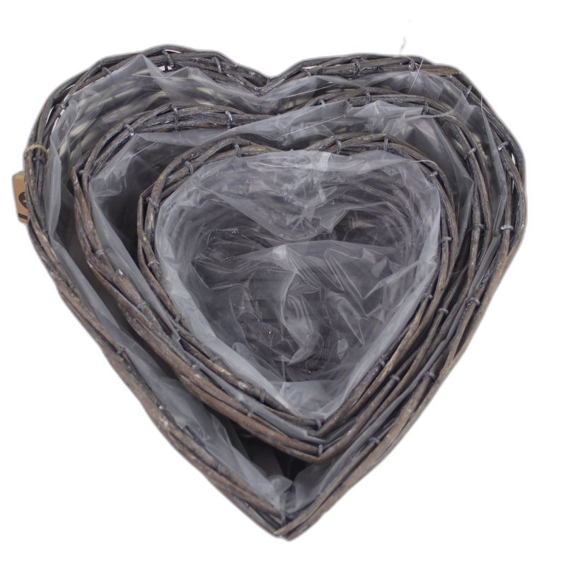 basket heart shaped set of 3 grey 