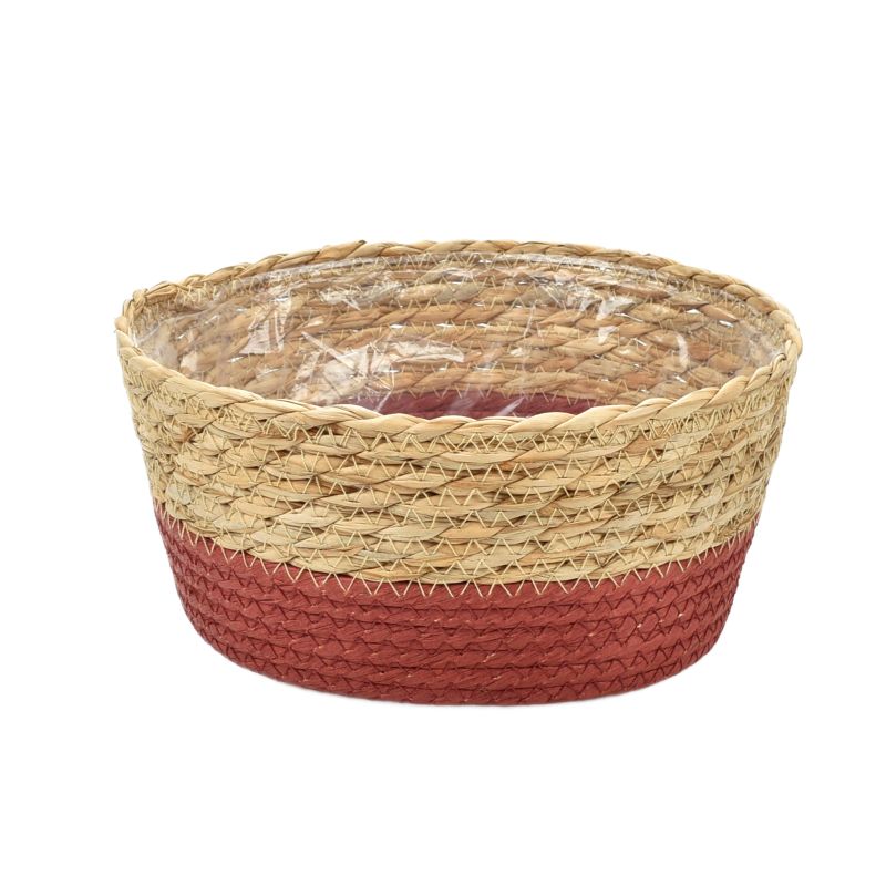 Straw & Red Paper Bowl Basket