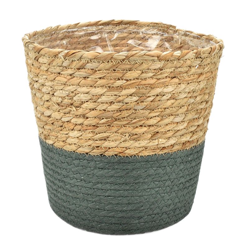Straw & Moss-Green Paper Pot Basket