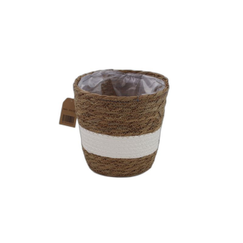 Straw & white Pot Basket Ø15