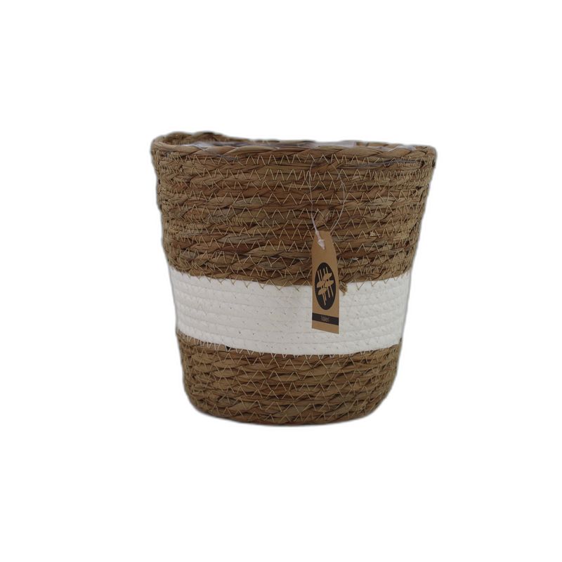 Straw & white Pot basket