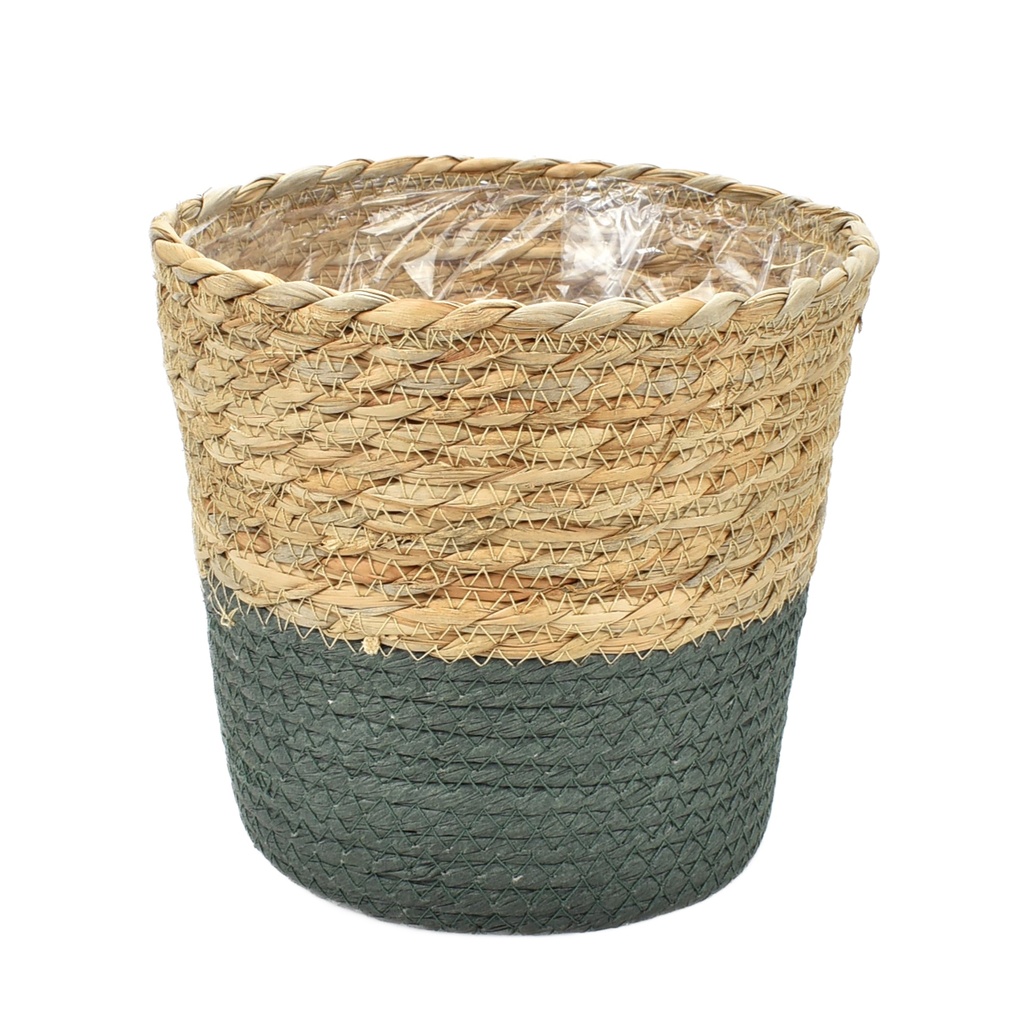 Straw & Moss-Green Paper Pot Basket