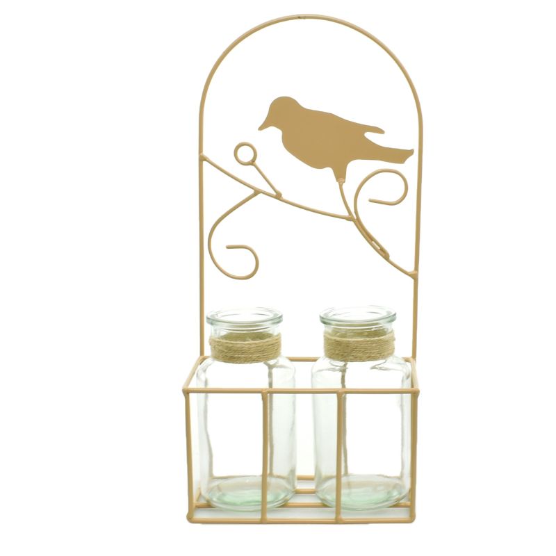 Beige Metal Frame 'Bird' w/ 2 Bottles