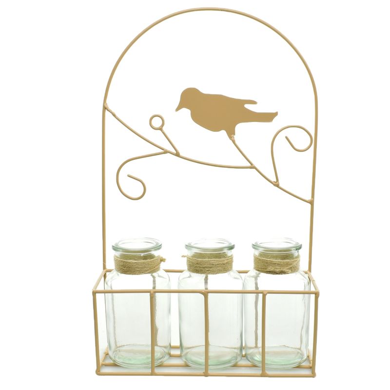 Beige Metal Frame 'Bird' w/ 3 Bottles