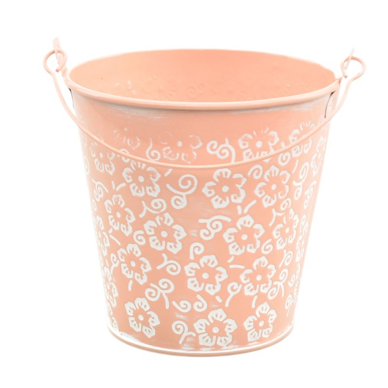 Peach-Color Zinc Pot 'Flower' w/ Handle Orch-12