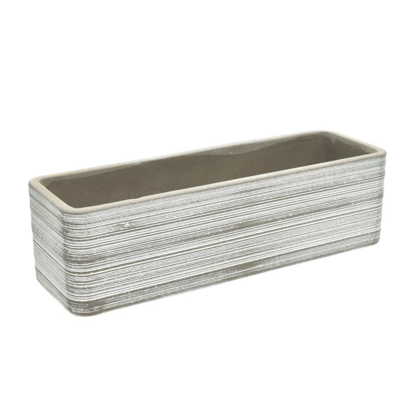 Whitewash Rect. Cement Planter 'Ivy'