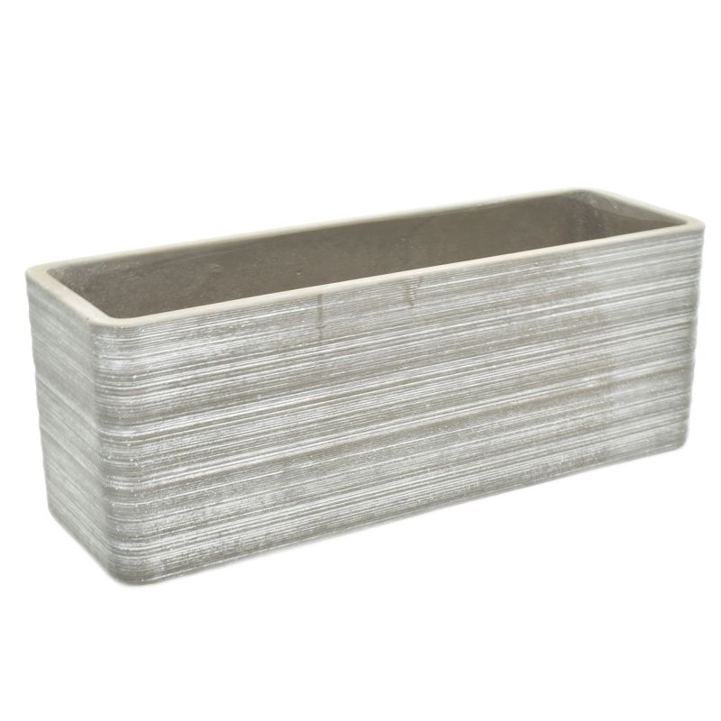 Whitewash Rect. Cement Planter 'Ivy'
