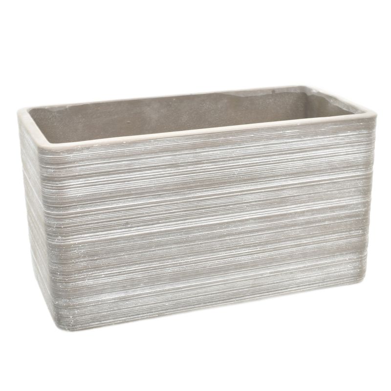 Whitewash Rect. Cement Planter 'Ivy'