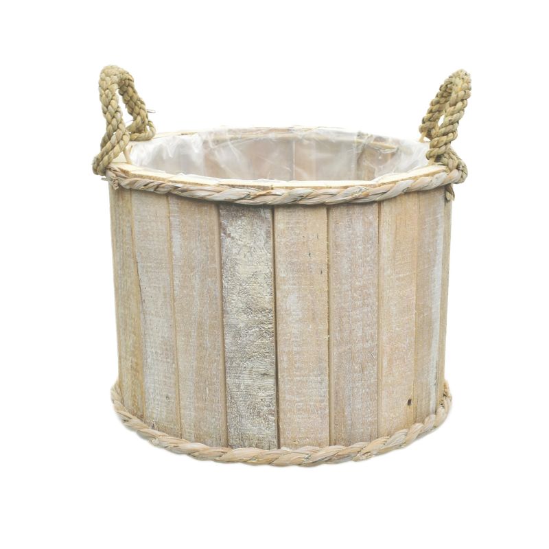 Whitewash Round Wooden Pot w/ Ears