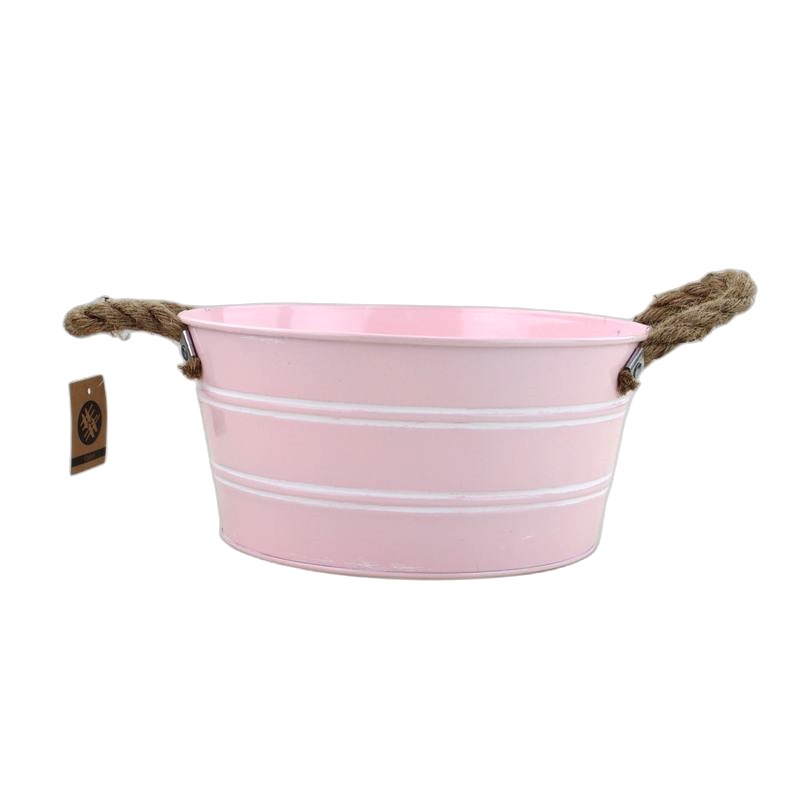 Zinc mat pink
 w/ white Stripes planter S