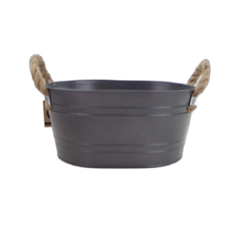 Anthracite Grey Oval pot zinc rope handles S