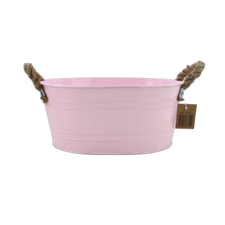 Pink Powder Oval pot zinc rope handles S