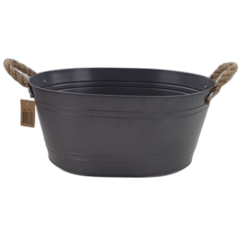 Anthracite Grey Oval pot zinc rope handles L