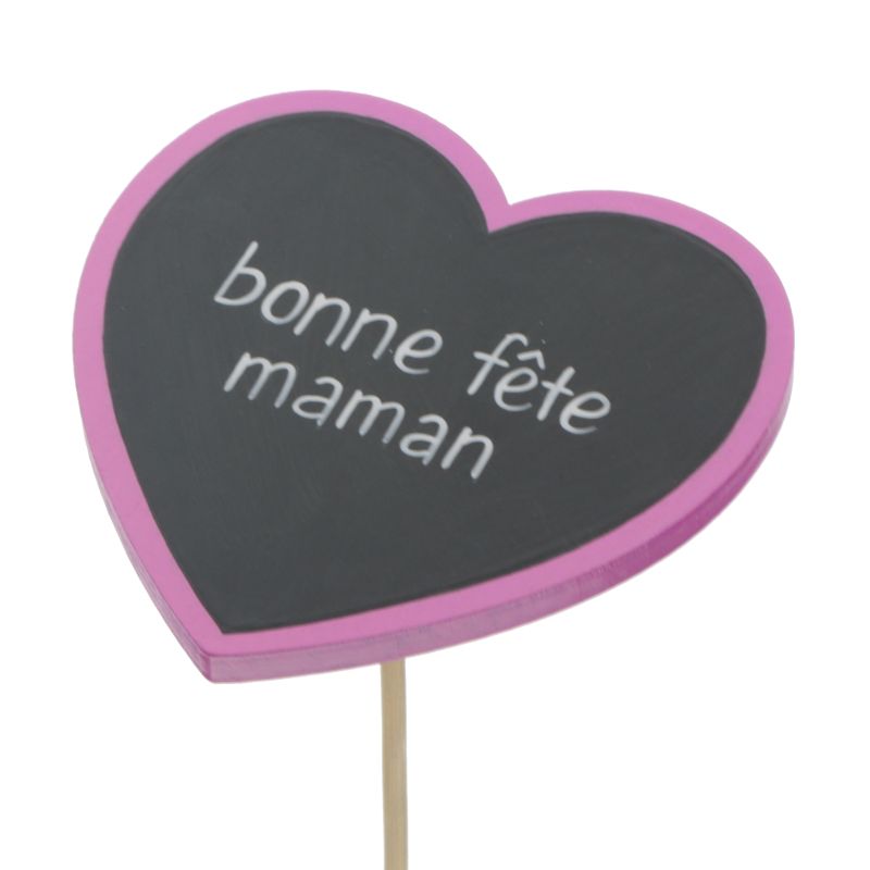 Hart Bonne Fête Maman 8cm op 50cm stok FSC* fuchsia