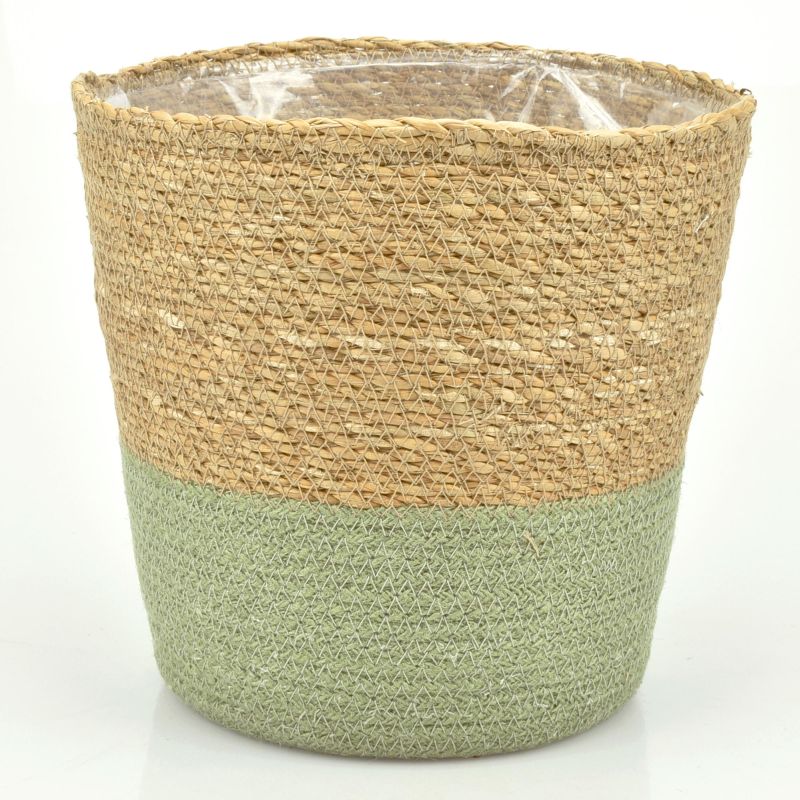 Straw Basket w/ Green Jute ES-21