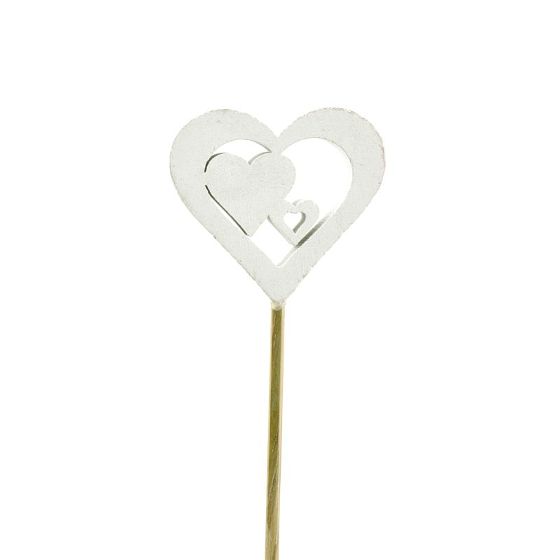 White Heart Pick on 20cm Stick 12pcs