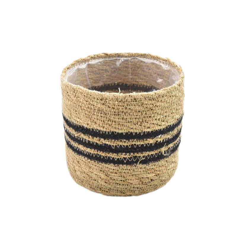 Straw Basket w/ Three Black Stripes