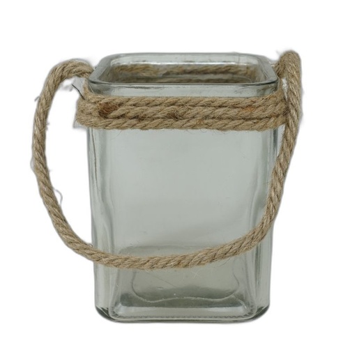 [10716] vierkant vaasje glas met koord