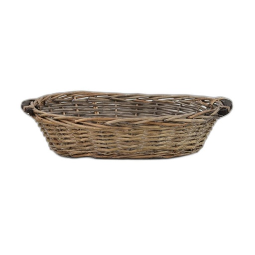 [1139G] panier ovale 2 anses bois 48X40X12H gris