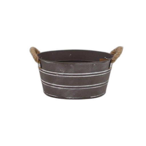 [12425] Zinc mat grey w/ white Stripes planter  D25