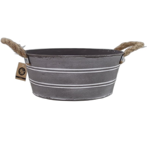 [12430] Zinc mat grey w/ white Stripes planter M D30