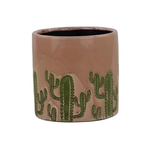 [124554] 'Cactus' geglazuurde pot roze cilinder D20